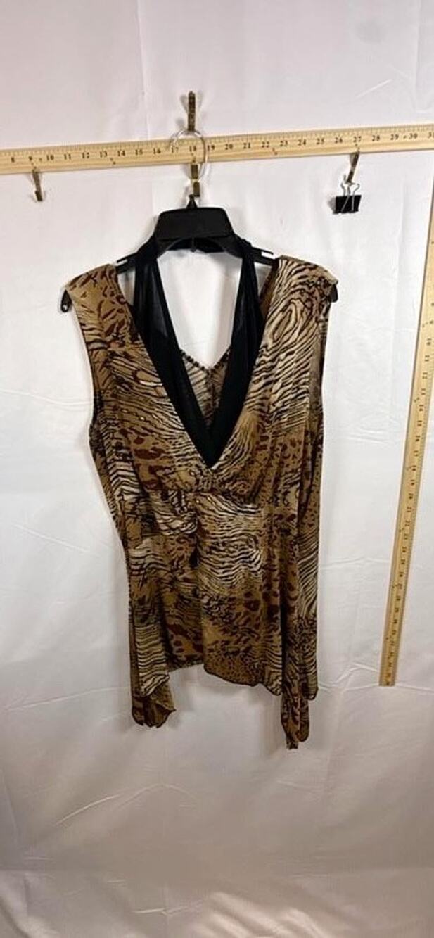 Egen Women Size 16W Mixed Animal Leopard Print Handkerchief Hem Tunic Blouse Top